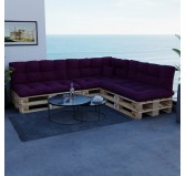 Set de 8 Coussins pour Palette, 3x 120x80 + 3x 120x40 + 60x40 + 40x40, Matelassé, Violet