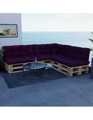 Set de 8 Coussins pour Palette, 3x 120x80 + 3x 120x40 + 60x40 + 40x40, Matelassé, Violet