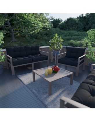 Set de 2 Coussins de Chaise de Jardin, Noir 60x60 + 60x40