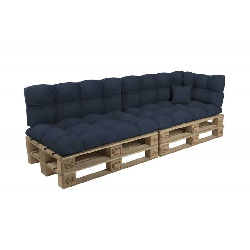 Set de 6 Coussins Matelassés pour Palettes 120x80 + 120x40 Bleu Foncé