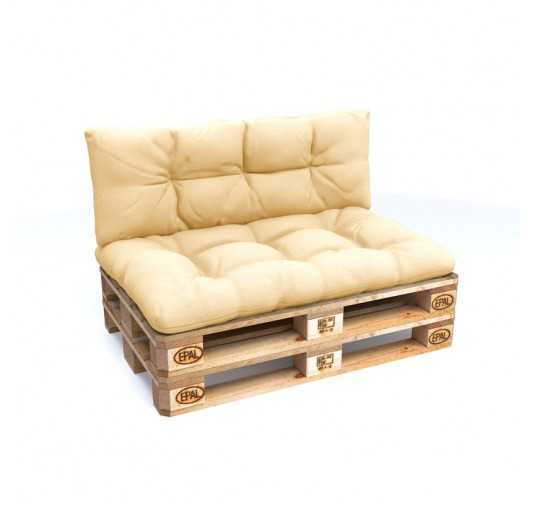 Set de 2 coussins pour palette imperméables, matelassés, 120x80 + 120x40, Beige