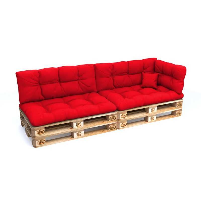 Set de 6 coussins pour palette imperméables, matelassés, 2x Siège + 2x Dossier + Latérale + Décorative, Rouge