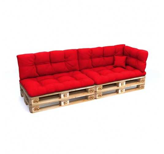 Set de 6 coussins pour palette imperméables, matelassés, 2x Siège + 2x Dossier + Latérale + Décorative, Rouge