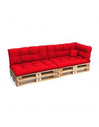 Set de 6 coussins pour palette imperméables, matelassés, 2x Siège + 2x Dossier + Latérale + Décorative, Rouge