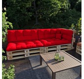 Set de 6 coussins pour palette imperméables, matelassés, 2x Siège + 2x Dossier + Latérale + Décorative, Rouge