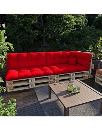 Set de 6 coussins pour palette imperméables, matelassés, 2x Siège + 2x Dossier + Latérale + Décorative, Rouge