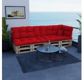 Set de 6 coussins pour palette imperméables, matelassés, 2x Siège + 2x Dossier + Latérale + Décorative, Rouge