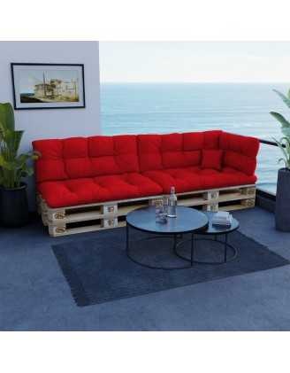 Set de 6 coussins pour palette imperméables, matelassés, 2x Siège + 2x Dossier + Latérale + Décorative, Rouge