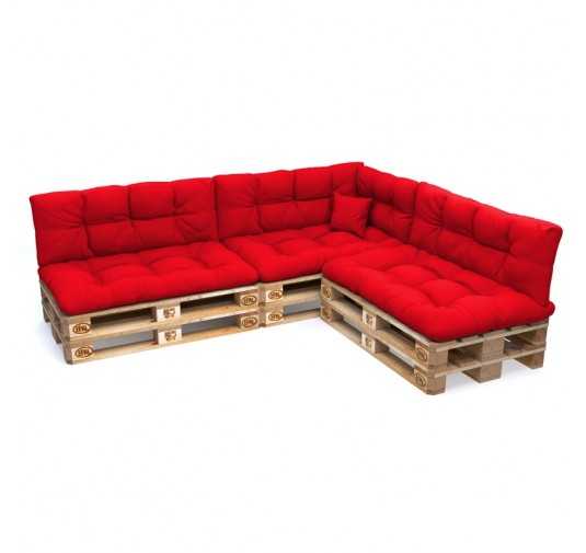 Set de 8 coussins pour palette imperméables, matelassés, 3x Siège + 3x Dossier + Latérale + Décorative, Rouge
