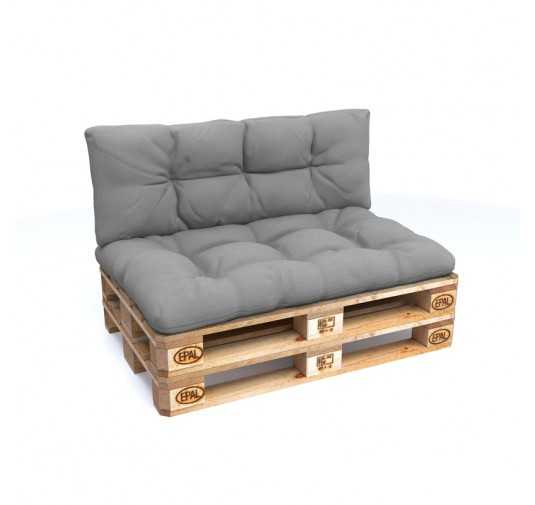 Set de 2 coussins pour palette imperméables, matelassés, 120x80 + 120x40, Gris