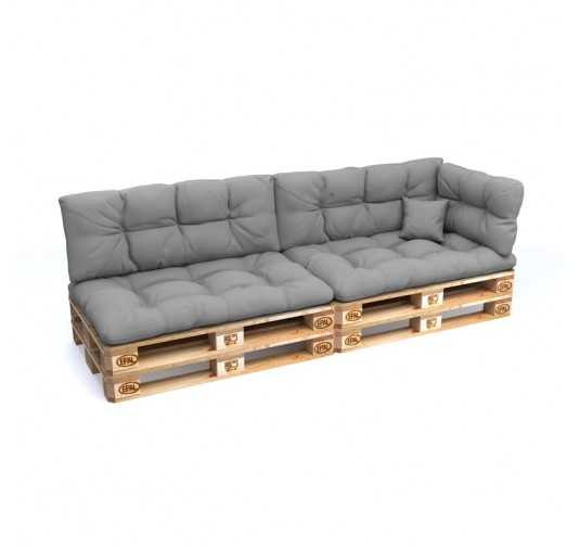 Set de 6 coussins pour palette imperméables, matelassés, 2x Siège + 2x Dossier + Latérale + Décorative, Gris