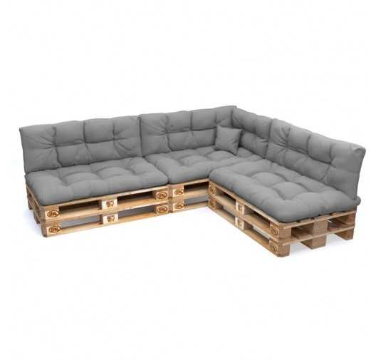 Set de 8 coussins pour palette imperméables, matelassés, 3x Siège + 3x Dossier + Latérale + Décorative, Gris