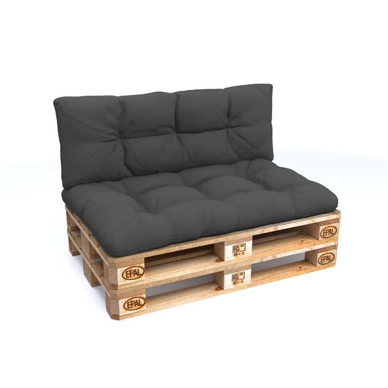 Set de 2 coussins pour palette imperméables, matelassés, 120x80 + 120x40, Anthracite
