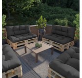 Set de 2 coussins pour palette imperméables, matelassés, 120x80 + 120x40, Anthracite
