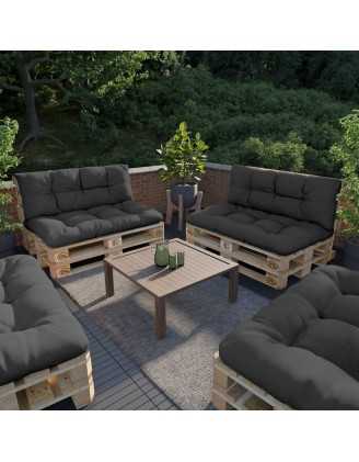 Set de 2 coussins pour palette imperméables, matelassés, 120x80 + 120x40, Anthracite