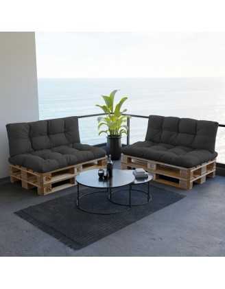 Set de 2 coussins pour palette imperméables, matelassés, 120x80 + 120x40, Anthracite
