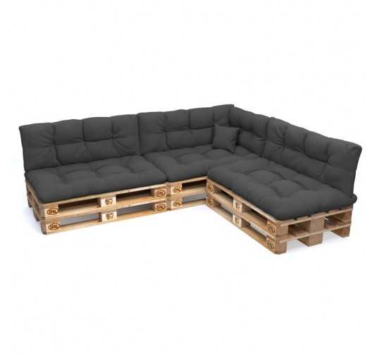 Set de 8 coussins pour palette imperméables, matelassés, 3x Siège + 3x Dossier + Latérale + Décorative, Anthracite