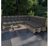Set de 8 coussins pour palette imperméables, matelassés, 3x Siège + 3x Dossier + Latérale + Décorative, Anthracite Set de 8 coussins pour palette imperméables, matelassés, 3x Siège + 3x Dossier + Latérale + Décorative, Anthracite