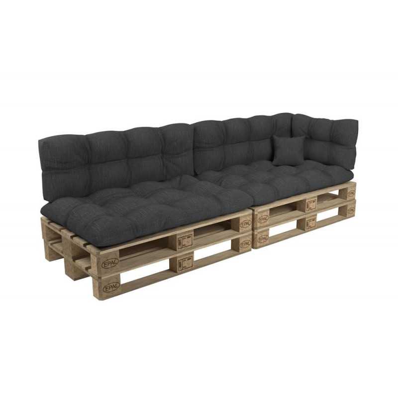 Set de 6 Coussins Matelassés pour Palettes 120x80 + 120x40 Anthracite