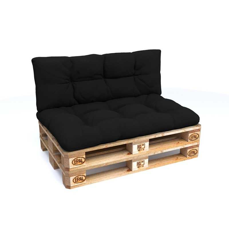 Set de 2 coussins pour palette imperméables, matelassés, 120x80 + 120x40, Noir