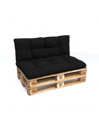 Set de 2 coussins pour palette imperméables, matelassés, 120x80 + 120x40, Noir