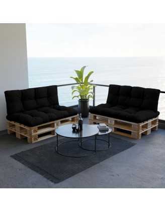 Set de 2 coussins pour palette imperméables, matelassés, 120x80 + 120x40, Noir