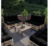 Set de 2 coussins pour palette imperméables, matelassés, 120x80 + 120x40, Noir