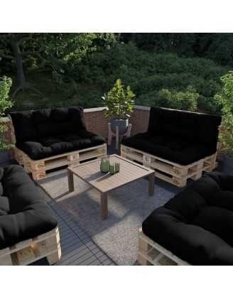 Set de 2 coussins pour palette imperméables, matelassés, 120x80 + 120x40, Noir