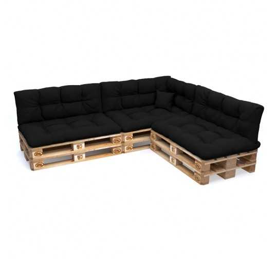 Set de 8 coussins pour palette imperméables, matelassés, 3x Siège + 3x Dossier + Latérale + Décorative, Noir