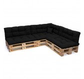 Set de 8 coussins pour palette imperméables, matelassés, 3x Siège + 3x Dossier + Latérale + Décorative, Noir