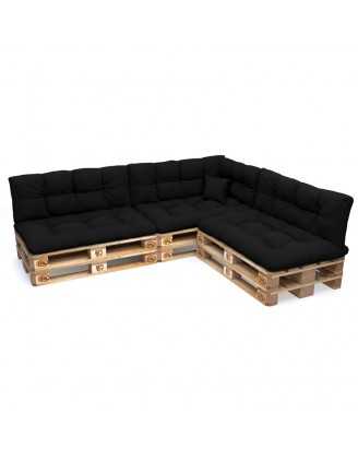 Set de 8 coussins pour palette imperméables, matelassés, 3x Siège + 3x Dossier + Latérale + Décorative, Noir