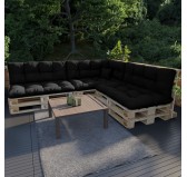 Set de 8 coussins pour palette imperméables, matelassés, 3x Siège + 3x Dossier + Latérale + Décorative, Noir
