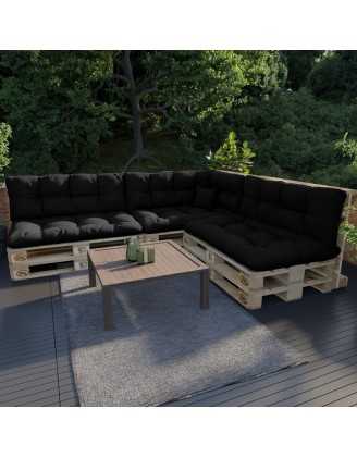 Set de 8 coussins pour palette imperméables, matelassés, 3x Siège + 3x Dossier + Latérale + Décorative, Noir