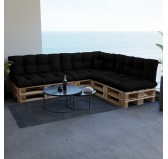 Set de 8 coussins pour palette imperméables, matelassés, 3x Siège + 3x Dossier + Latérale + Décorative, Noir
