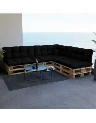 Set de 8 coussins pour palette imperméables, matelassés, 3x Siège + 3x Dossier + Latérale + Décorative, Noir