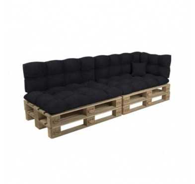 Set de 6 Coussins Matelassés pour Palettes 120x80 + 120x40 Noir