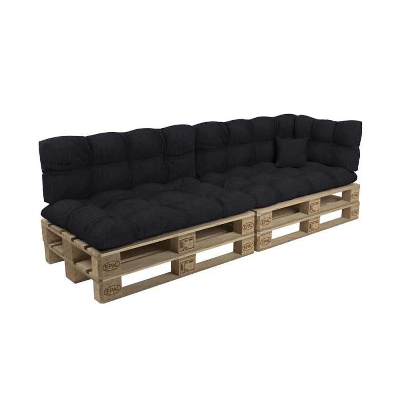 Set de 6 Coussins Matelassés pour Palettes 120x80 + 120x40 Noir