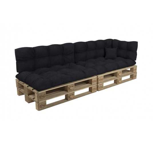 Set de 6 Coussins Matelassés pour Palettes 120x80 + 120x40 Noir