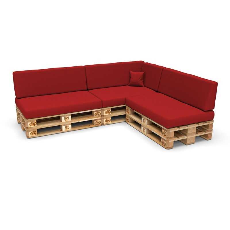 Set de 8 Coussins pour Palette, 3x 120x80 + 3x 120x40 + 60x40 + 40x40, Rouge