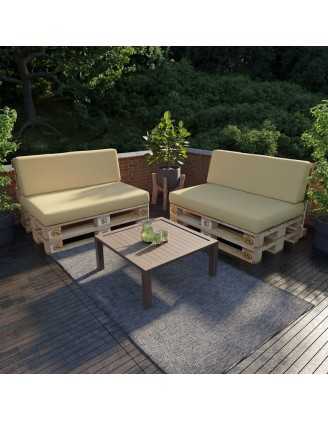 Set de 2 Coussins pour Palettes Imperméable 120x80 + 120x40 Beige