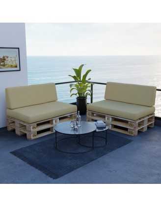 Set de 2 Coussins pour Palettes Imperméable 120x80 + 120x40 Beige