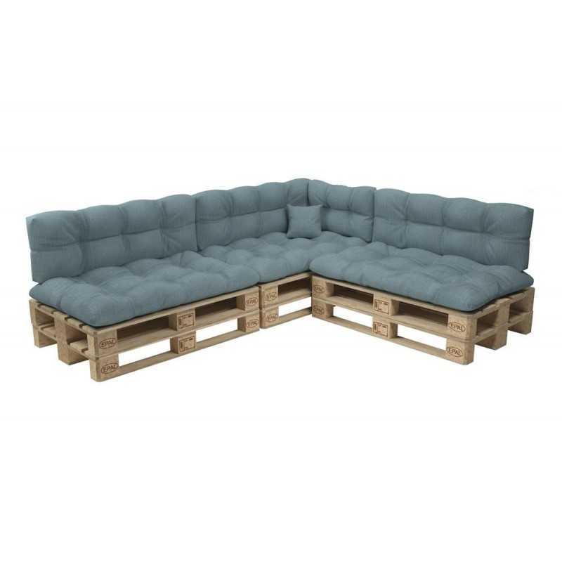 Set de 8 Coussins Matelassés pour Palettes 120x80 + 120x40 Bleu