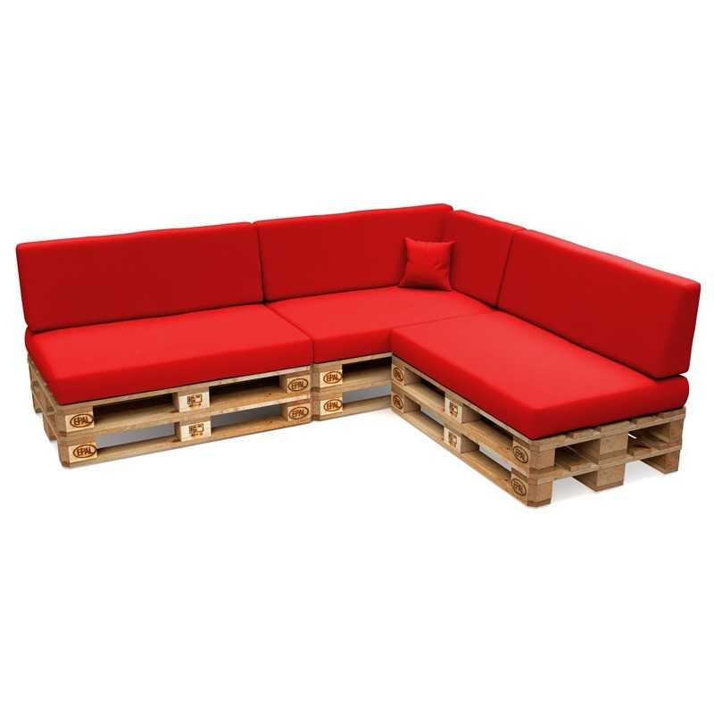 Set de 8 Coussins pour Palettes Imperméable 120x80 + 120x40 Rouge