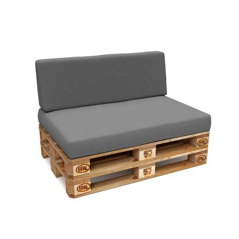 Set de 2 Coussins pour Palettes Imperméable 120x80 + 120x40 Gris