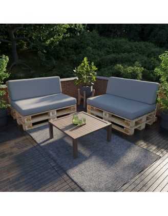 Set de 2 Coussins pour Palettes Imperméable 120x80 + 120x40 Gris