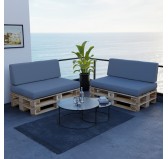 Set de 2 Coussins pour Palettes Imperméable 120x80 + 120x40 Gris