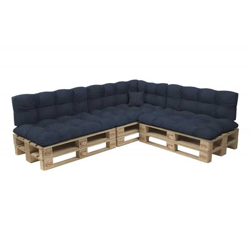 Set de 8 Coussins Matelassés pour Palettes 120x80 + 120x40 Bleu Foncé