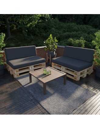 Set de 2 Coussins pour Palettes Imperméable 120x80 + 120x40 Anthracite