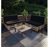 Set de 2 Coussins pour Palettes Imperméable 120x80 + 120x40 Noir