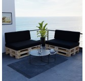 Set de 2 Coussins pour Palettes Imperméable 120x80 + 120x40 Noir